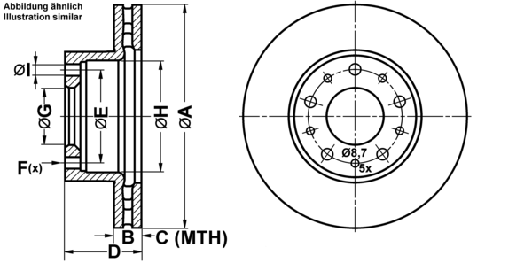 ATE Bremsensatz, Scheibenbremse ijf141big5 Vorderachse belüftet 280mm 28mm für PEUGEOT CITROËN FIAT