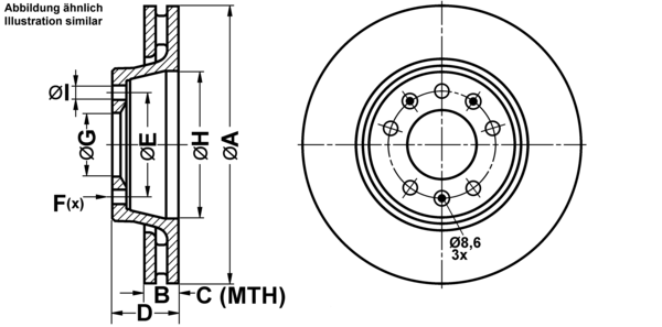 ATE Bremsensatz, Scheibenbremse ijf1418ug7 Vorderachse belüftet 280mm 28mm für PEUGEOT CITROËN FIAT TOYOTA
