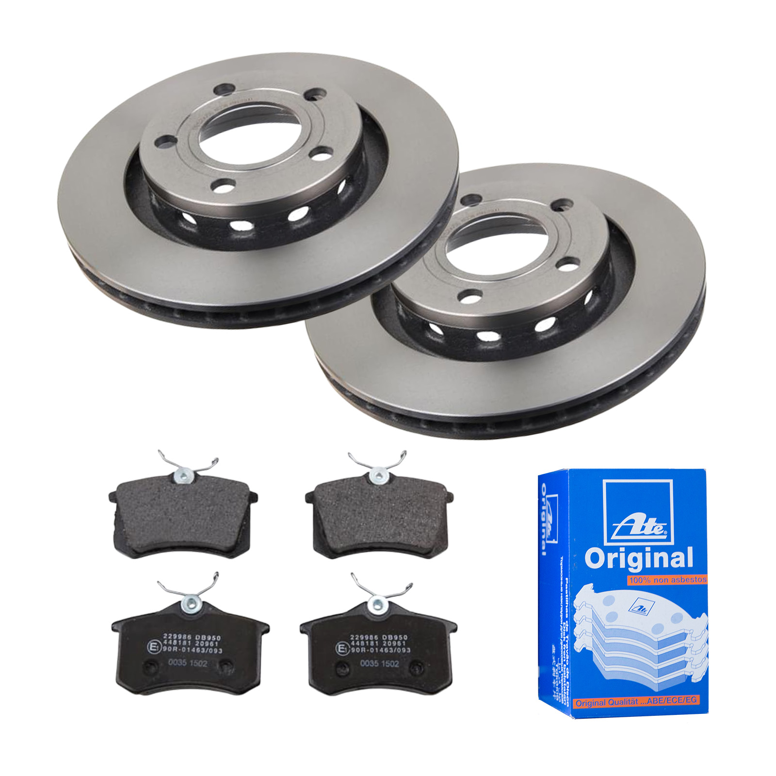 ATE Bremsensatz, Scheibenbremse ijf141h148 Hinterachse belüftet 269mm 21mm für PEUGEOT CITROËN VAG SEAT SKODA