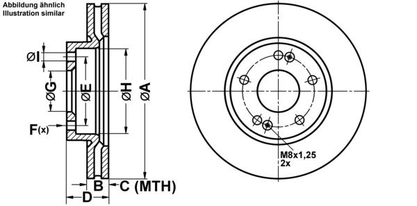 ATE Bremsensatz, Scheibenbremse ijf141cxl5 Vorderachse belüftet 280mm 26mm für KIA HYUNDAI