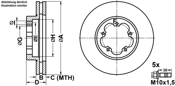 ATE Bremsensatz, Scheibenbremse ijf141bdt7 Vorderachse belüftet 280mm 28mm für FORD