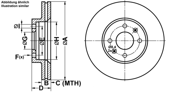 ATE Bremsensatz, Scheibenbremse ijf141bg51 Vorderachse belüftet 262mm 22mm für RENAULT