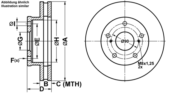 ATE Bremsensatz, Scheibenbremse ijf141c0n9 Vorderachse belüftet 258mm 28mm für TOYOTA