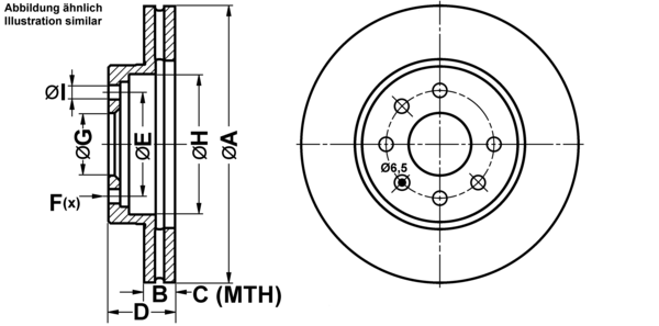 ATE Bremsensatz, Scheibenbremse ijf141c4a3 Vorderachse belüftet 256mm 24mm für DAEWOO CHEVROLET