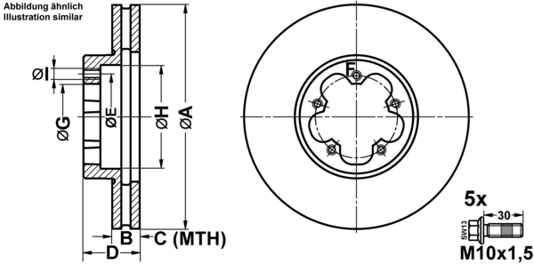 ATE Bremsensatz, Scheibenbremse ijf141c5j3 Vorderachse belüftet 300mm 28mm für FORD