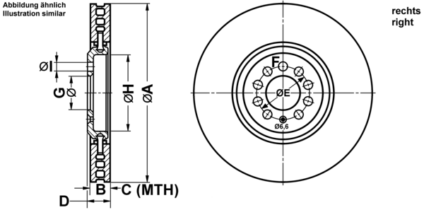 ATE Bremsensatz, Scheibenbremse ijf141c9g3 rechts belüftet 334mm 32mm für VAG BMW BENTLEY CHRYSLER MERCEDES-BENZ