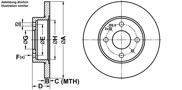 ATE Bremsensatz, Scheibenbremse ijf141d8n7 Vorderachse Voll 240mm 12mm für FIAT