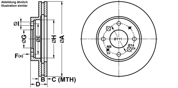 ATE Bremsensatz, Scheibenbremse ijf141cur5 Vorderachse belüftet 276mm 24mm für PEUGEOT CHRYSLER MITSUBISHI JEEP