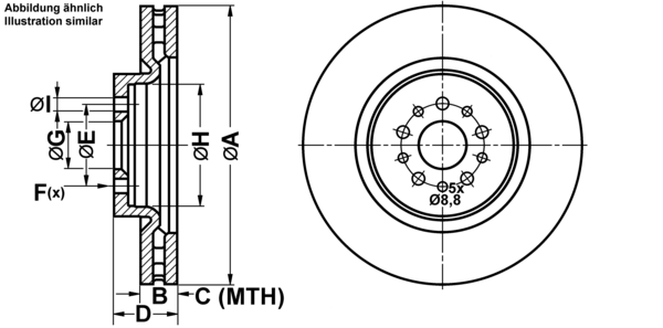 ATE Bremsensatz, Scheibenbremse ijf141cmq9 Vorderachse belüftet 330mm 32mm für FIAT