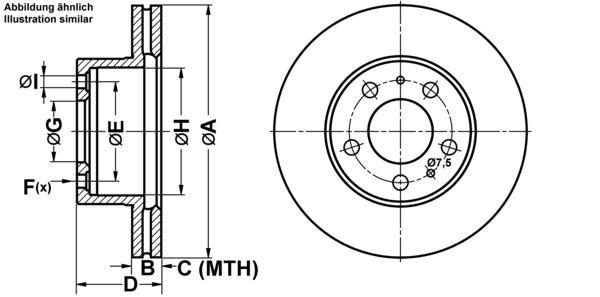 ATE Bremsensatz, Scheibenbremse ijf141cs65 Vorderachse belüftet 263mm 22mm für VOLVO