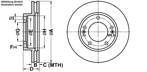 ATE Bremsensatz, Scheibenbremse ijf141czz9 Vorderachse belüftet 302mm 28mm für KIA
