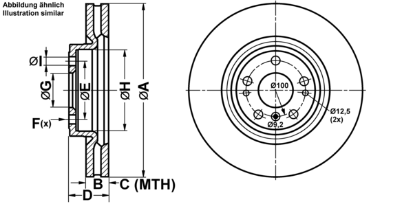 ATE Bremsensatz, Scheibenbremse ijf141d607 Vorderachse belüftet 330mm 32mm für MERCEDES-BENZ JEEP