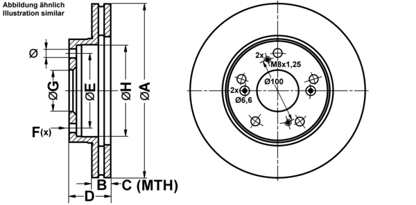 ATE Bremsensatz, Scheibenbremse ijf141daq5 Vorderachse belüftet 262mm 21mm für ROVER HONDA