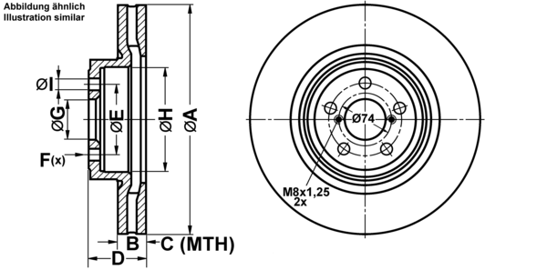 ATE Bremsensatz, Scheibenbremse ijf141dfw5 Vorderachse belüftet 316mm 30mm für SUBARU