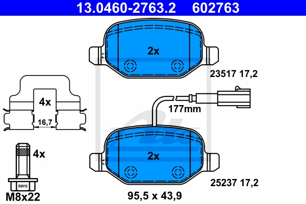 ATE Bremsensatz, Scheibenbremse ijf141dvl5 Hinterachse Voll 251mm 10mm für FIAT