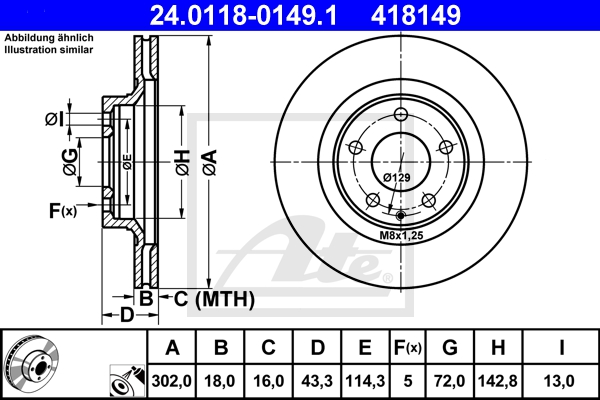 ATE Bremsensatz, Scheibenbremse ijf141e6g1 Hinterachse belüftet 302mm 18mm für MAZDA SUZUKI