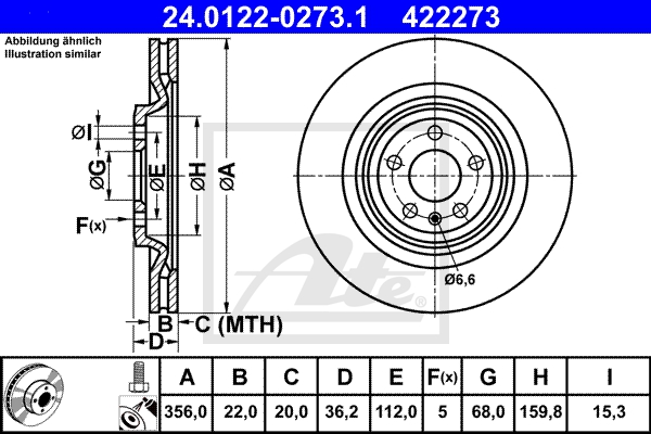 ATE Bremsensatz, Scheibenbremse ijf141evk7 Hinterachse belüftet 356mm 22mm für PORSCHE VAG