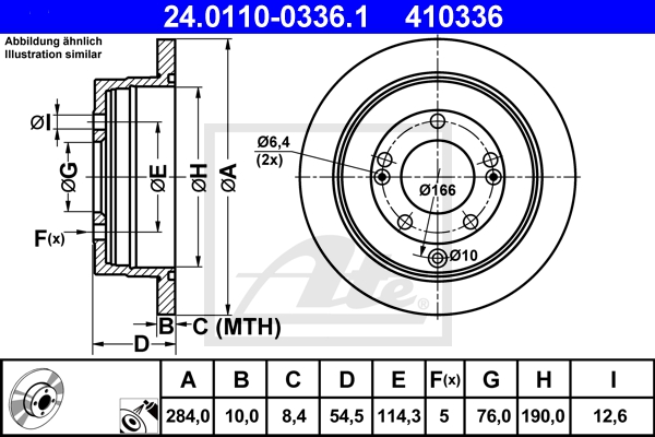 ATE Bremsensatz, Scheibenbremse ijf141gfw2 Hinterachse Voll 284mm 10mm für KIA HYUNDAI