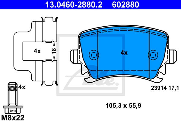 ATE Bremsensatz, Scheibenbremse ijf141gm96 Hinterachse Voll 286mm 12mm für VAG SKODA SEAT