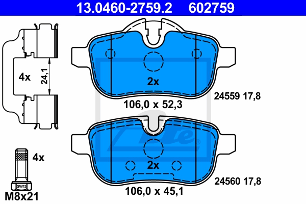 ATE Bremsensatz, Scheibenbremse ijf141gub2 Hinterachse belüftet 300mm 20mm für BMW