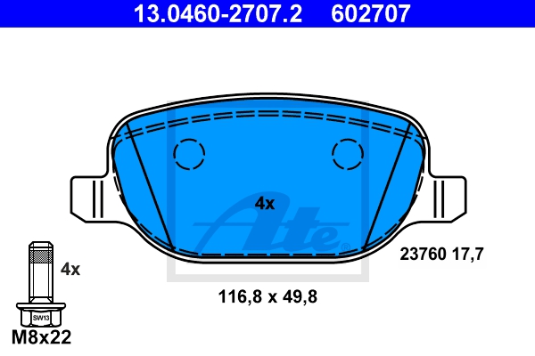 ATE Bremsensatz, Scheibenbremse ijf141hag4 Hinterachse Voll 278mm 12mm für FIAT JEEP