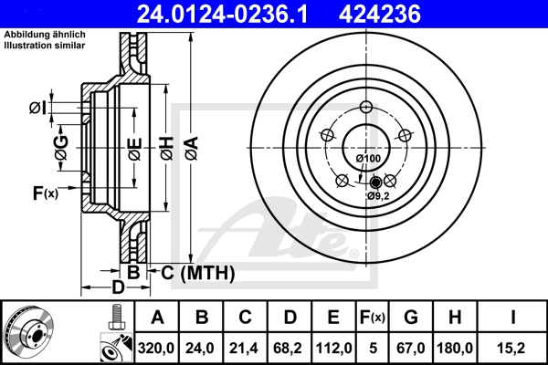 ATE Bremsensatz, Scheibenbremse ijf141hb72 Hinterachse belüftet 320mm 24mm für MERCEDES-BENZ