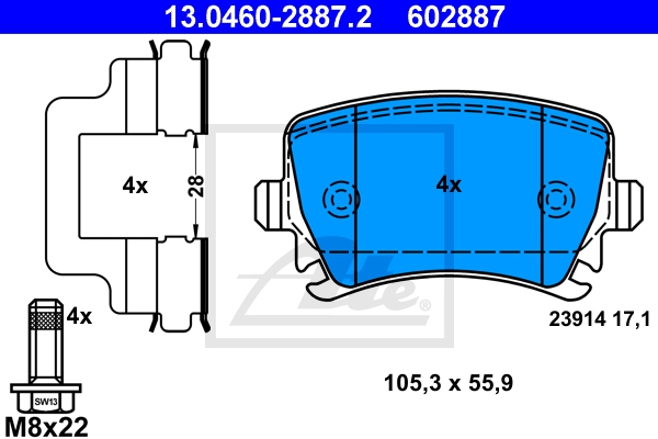 ATE Bremsensatz, Scheibenbremse ijf141hcg6 Hinterachse belüftet 310mm 22mm für VAG