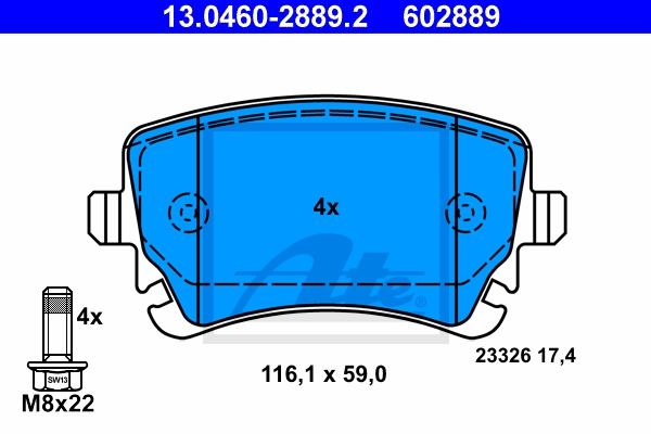 ATE Bremsensatz, Scheibenbremse ijf141hqt2 Hinterachse belüftet 280mm 22mm für VAG