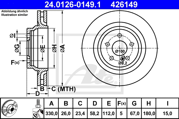 ATE Bremsensatz, Scheibenbremse ijf141ht86 Hinterachse belüftet 330mm 26mm für MAYBACH MERCEDES-BENZ