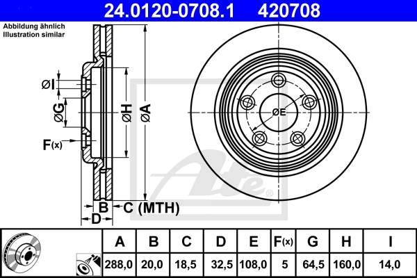 ATE Bremsensatz, Scheibenbremse ijf141hva4 Hinterachse belüftet 288mm 20mm für JAGUAR