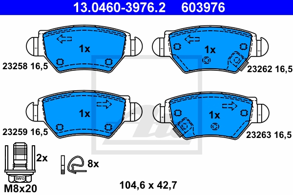 ATE Bremsensatz, Scheibenbremse ijzjsg6fl8 Hinterachse Voll 264mm 9mm für OPEL VAUXHALL CHEVROLET