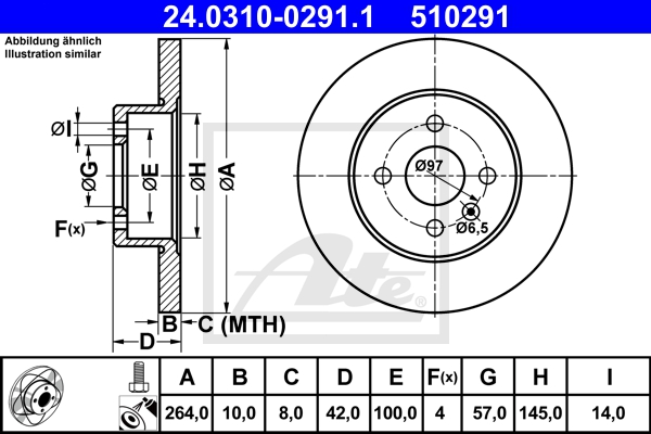 ATE Bremsensatz, Scheibenbremse ijzjsg6gf8 Hinterachse Voll 264mm 10mm für OPEL VAUXHALL CHEVROLET KIA