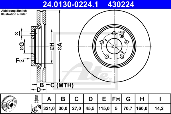 ATE Bremsensatz, Scheibenbremse ijzjsg6ot0 Vorderachse belüftet 321mm 30mm für OPEL VAUXHALL CHEVROLET