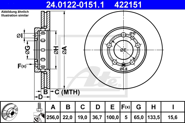 ATE Bremsensatz, Scheibenbremse ijzjsg6pc9 Vorderachse belüftet 256mm 22mm für VAG SKODA