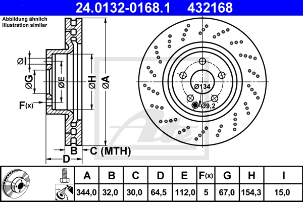 ATE ijzjsggro3 Vorderachse Gelocht/innenbel. 344mm 32mm für MERCEDES-BENZ MAYBACH