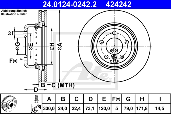 ATE Bremsensatz, Scheibenbremse ijzjsgh2i3 Vorderachse belüftet 330mm 24mm für BMW