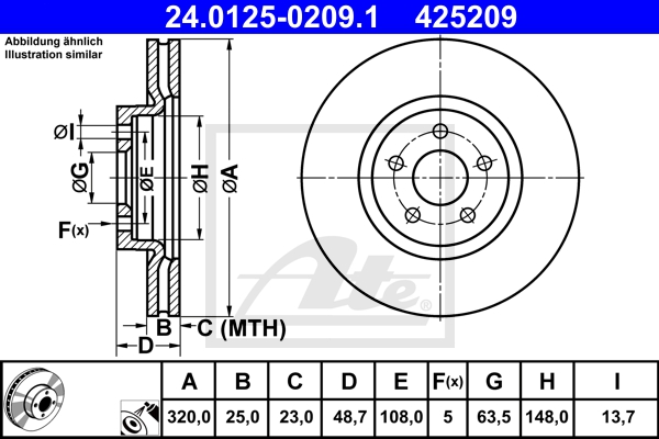 ATE Bremsensatz, Scheibenbremse ijzjsgh7p0 Vorderachse belüftet 320mm 25mm für FORD VOLVO MAZDA