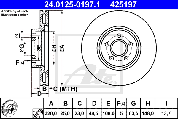 ATE Bremsensatz, Scheibenbremse ijzjsghb76 Vorderachse belüftet 320mm 25mm für VOLVO FORD OPEL VAUXHALL SAAB MAZDA