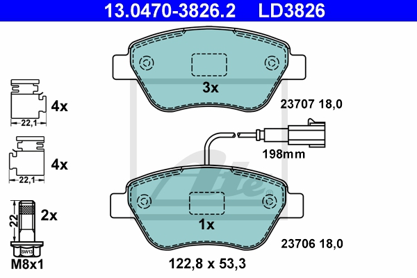 ATE Bremsensatz, Scheibenbremse ijzjsghdp6 Vorderachse belüftet 257mm 22mm für PEUGEOT CITROËN FIAT