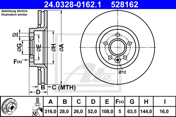 ATE Bremsensatz, Scheibenbremse ijzjsghed0 Vorderachse belüftet 316mm 28mm für FORD VOLVO LAND ROVER