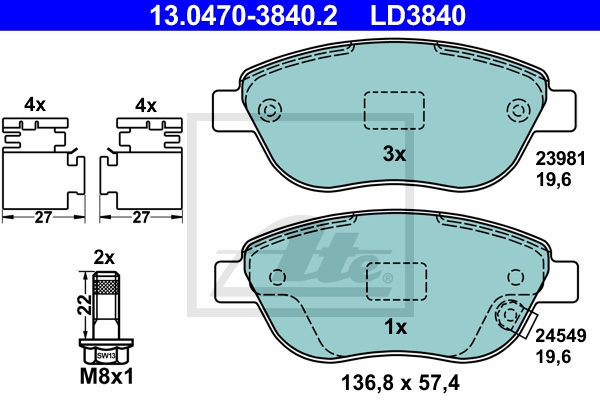 ATE Bremsensatz, Scheibenbremse ijzjsghev8 Vorderachse belüftet 284mm 22mm für VAUXHALL OPEL FIAT