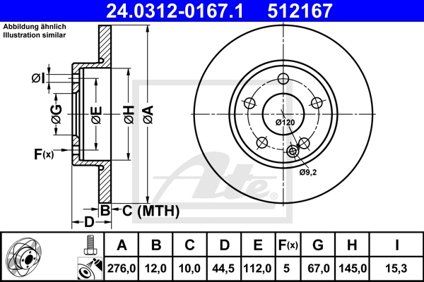 ATE Bremsensatz, Scheibenbremse ijzjsghjf2 Vorderachse Voll 276mm 12mm für MERCEDES-BENZ MAYBACH