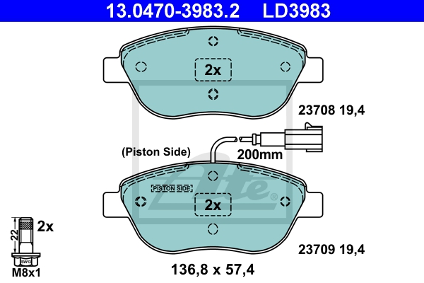 ATE Bremsensatz, Scheibenbremse ijzjsghjx0 Vorderachse belüftet 284mm 22mm für PEUGEOT CITROËN FIAT