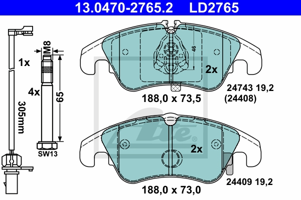 ATE Bremsensatz, Scheibenbremse ijzjsghmx8 Vorderachse belüftet 345mm 29mm für VAG