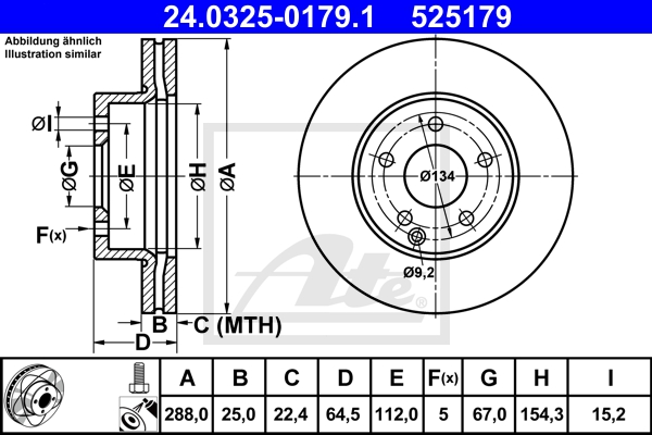 ATE Bremsensatz, Scheibenbremse ijzjsghv32 Vorderachse belüftet 288mm 25mm für MERCEDES-BENZ MAYBACH