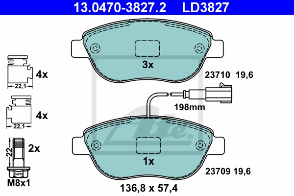ATE Bremsensatz, Scheibenbremse ijzjsgi4f8 Vorderachse belüftet 284mm 22mm für PEUGEOT OPEL VAUXHALL FIAT