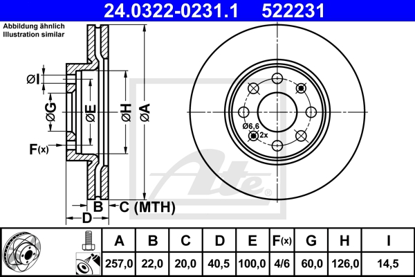 ATE Bremsensatz, Scheibenbremse ijzjsgia32 Vorderachse belüftet 257mm 22mm für VAUXHALL OPEL FIAT