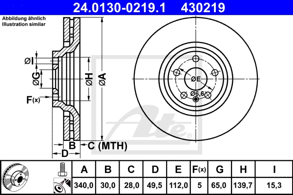 ATE Bremsensatz, Scheibenbremse ijzjsgibf0 Vorderachse belüftet 340mm 30mm für VAG