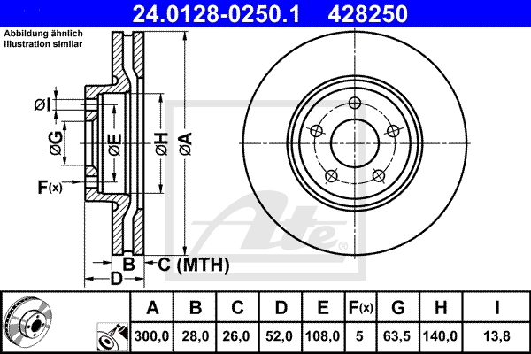ATE Bremsensatz, Scheibenbremse ijzjsgihl2 Vorderachse belüftet 300mm 28mm für FORD VOLVO LAND ROVER