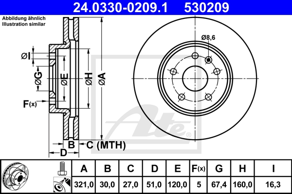 ATE Bremsensatz, Scheibenbremse ijzjsgilf0 Vorderachse belüftet 321mm 30mm für OPEL VAUXHALL CHEVROLET